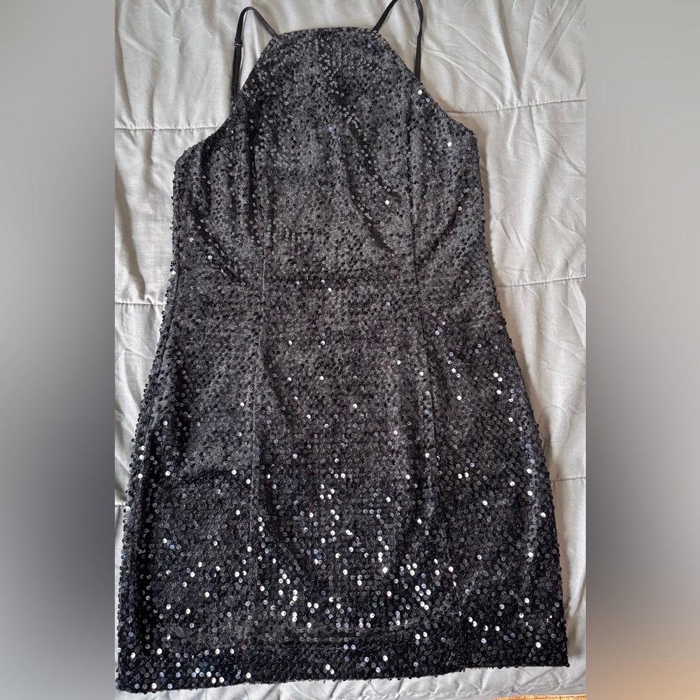 Express Black Sequin Strapless Sheath Dress